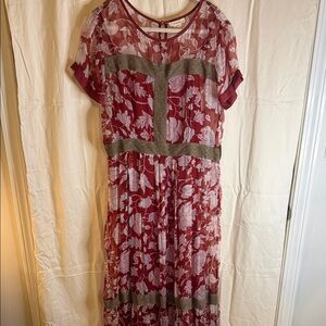 Sundance Maroon Floral Sheer Maxi Dress with Taupe Bands